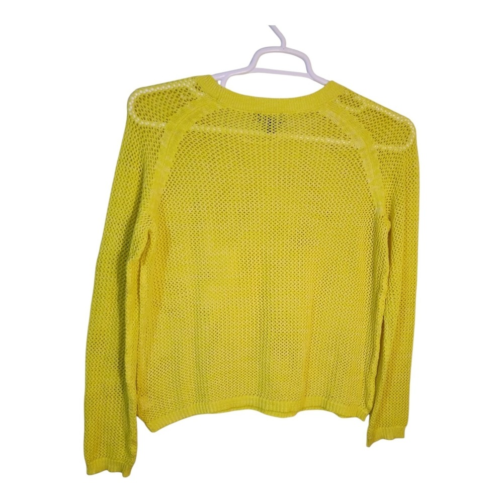 a.n.a. Womens Sweater XL Bright Yellow Pullover Cotton Blend Open Knit Long Slee